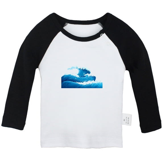 Nature Pattern Sea Wave T shirt For Baby, Newborn Babies T-shirts, Infant Tops, 0-24M Kids Graphic Tees Clothing (Long Black Raglan T-shirt, 12-18 Months)