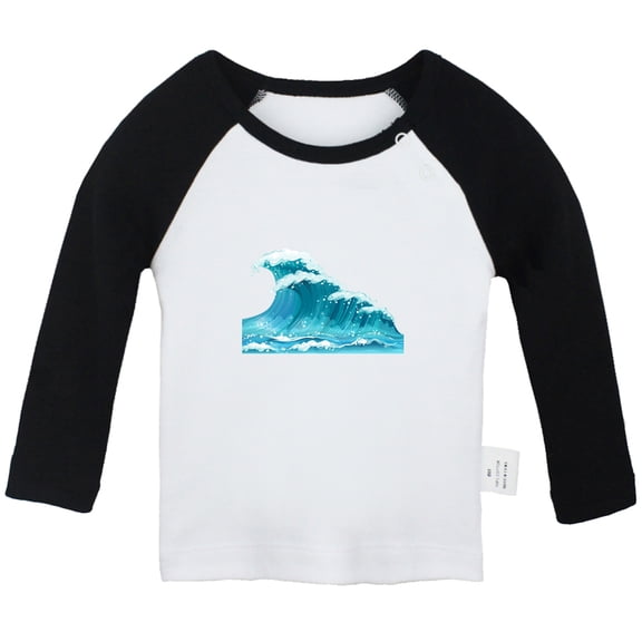 Nature Pattern Sea Wave T shirt For Baby, Newborn Babies T-shirts, Infant Tops, 0-24M Kids Graphic Tees Clothing (Long Black Raglan T-shirt, 0-6 Months)