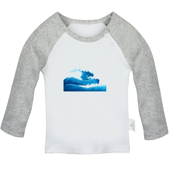 Nature Pattern Sea Wave T shirt For Baby, Newborn Babies T-shirts, Infant Tops, 0-24M Kids Graphic Tees Clothing (Long Gray Raglan T-shirt, 12-18 Months)