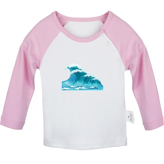 Nature Pattern Sea Wave T shirt For Baby, Newborn Babies T-shirts, Infant Tops, 0-24M Kids Graphic Tees Clothing (Long Pink Raglan T-shirt, 12-18 Months)