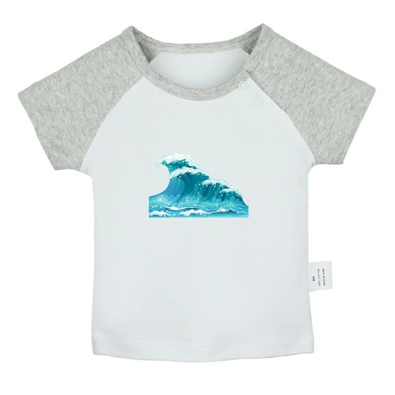 Nature Pattern Sea Wave T shirt For Baby, Newborn Babies T-shirts, Infant Tops, 0-24M Kids Graphic Tees Clothing (Short Gray Raglan T-shirt, 12-18 Months)