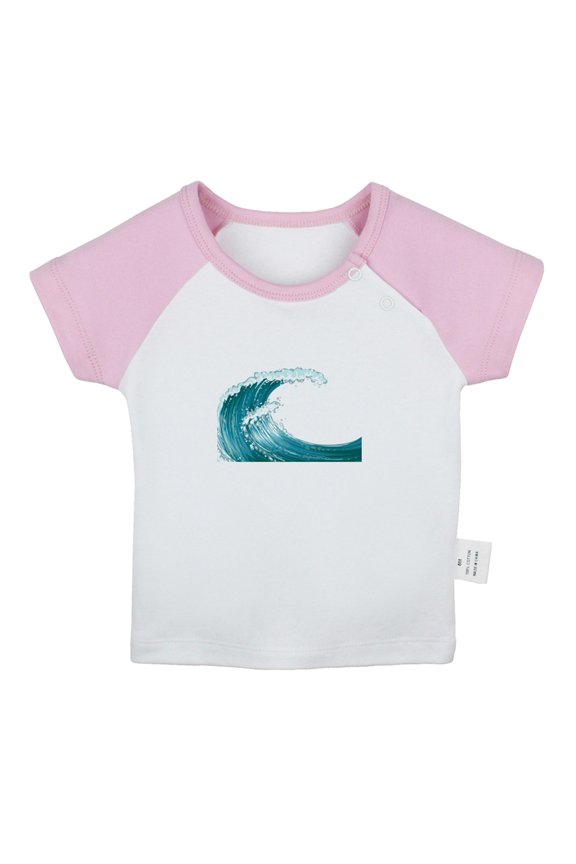 Nature Pattern Sea Wave T shirt For Baby, Newborn Babies T-shirts, Infant Tops, 0-24M Kids Graphic Tees Clothing (Short Pink Raglan T-shirt, 6-12 Months)