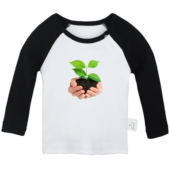 Nature Pattern Soil in Hands T shirt For Baby, Newborn Babies T-shirts, Infant Tops, 0-24M Kids Graphic Tees Clothing (Long Black Raglan T-shirt, 12-18 Months)