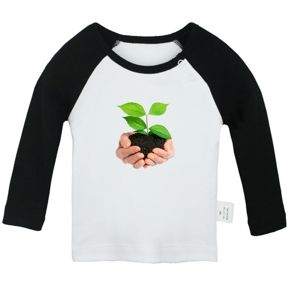 Nature Pattern Soil in Hands T shirt For Baby, Newborn Babies T-shirts, Infant Tops, 0-24M Kids Graphic Tees Clothing (Long Black Raglan T-shirt, 18-24 Months)