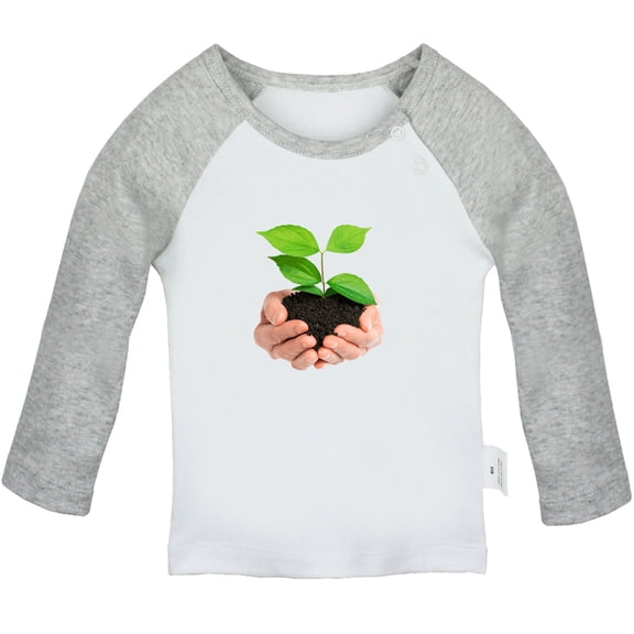 Nature Pattern Soil in Hands T shirt For Baby, Newborn Babies T-shirts, Infant Tops, 0-24M Kids Graphic Tees Clothing (Long Gray Raglan T-shirt, 6-12 Months)