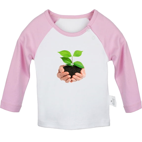 Nature Pattern Soil in Hands T shirt For Baby, Newborn Babies T-shirts, Infant Tops, 0-24M Kids Graphic Tees Clothing (Long Pink Raglan T-shirt, 6-12 Months)