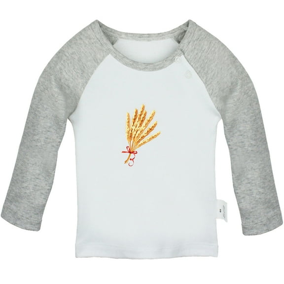 Nature Pattern Wheat T shirt For Baby, Newborn Babies T-shirts, Infant Tops, 0-24M Kids Graphic Tees Clothing (Long Gray Raglan T-shirt, 6-12 Months)