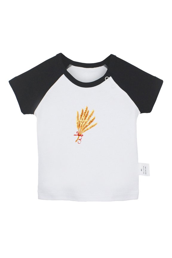 Nature Pattern Wheat T shirt For Baby, Newborn Babies T-shirts, Infant Tops, 0-24M Kids Graphic Tees Clothing (Short Black Raglan T-shirt, 0-6 Months)