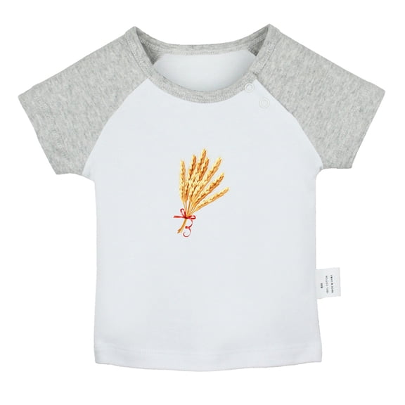 Nature Pattern Wheat T shirt For Baby, Newborn Babies T-shirts, Infant Tops, 0-24M Kids Graphic Tees Clothing (Short Gray Raglan T-shirt, 6-12 Months)