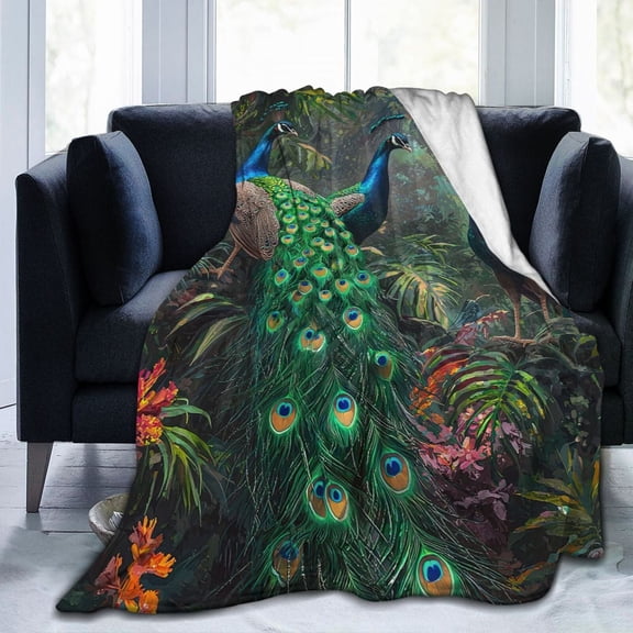 Nature Peacock Throw Blanket Ultra Soft Cozy Decorative Flannel Blankets for Home Bed Couch Chair Travel 50x40