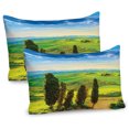 thumbnail image 1 of Nature Pillow Sham Set of 2, Rural Sunset in Italy Countryside with Trees Fresh Meadows and Clear Sky Image Print, Quality Microfiber Bedding Item for All Seasons, 26" x 20", Blue Green, by Ambesonne, 1 of 3