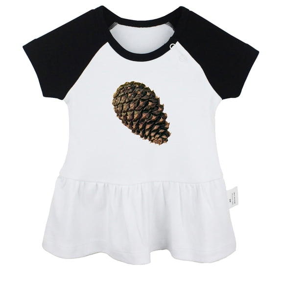 Nature Pine Cone Pattern Dresses For Baby, Newborn Babies Skirts, Infant Princess Dress, 0-24M Kids Graphic Clothes (Black Raglan Dresses, 6-12 Months)