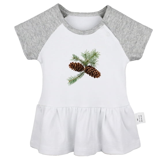 Nature Pine Cone Pattern Dresses For Baby, Newborn Babies Skirts, Infant Princess Dress, 0-24M Kids Graphic Clothes (Gray Raglan Dresses, 0-6 Months)