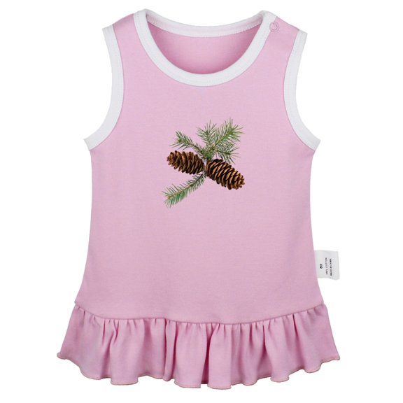 Nature Pine Cone Pattern Dresses For Baby, Newborn Babies Skirts, Infant Princess Dress, 0-24M Kids Graphic Clothes (Pink Sleeveless Dresses, 12-18 Months)