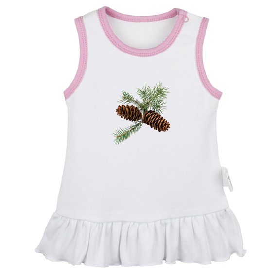 Nature Pine Cone Pattern Dresses For Baby, Newborn Babies Skirts, Infant Princess Dress, 0-24M Kids Graphic Clothes (White Sleeveless Dresses, 0-6 Months)