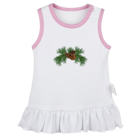 Nature Pine Cone Pattern Dresses For Baby, Newborn Babies Skirts, Infant Princess Dress, 0-24M Kids Graphic Clothes (White Sleeveless Dresses, 18-24 Months)