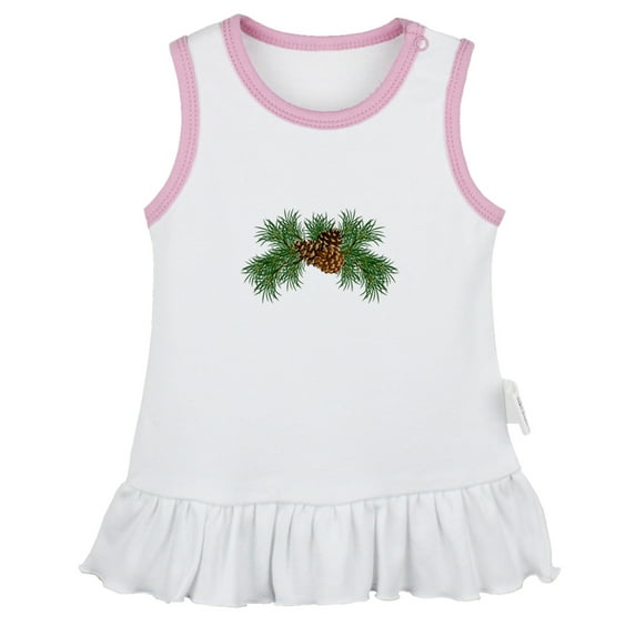 Nature Pine Cone Pattern Dresses For Baby, Newborn Babies Skirts, Infant Princess Dress, 0-24M Kids Graphic Clothes (White Sleeveless Dresses, 6-12 Months)