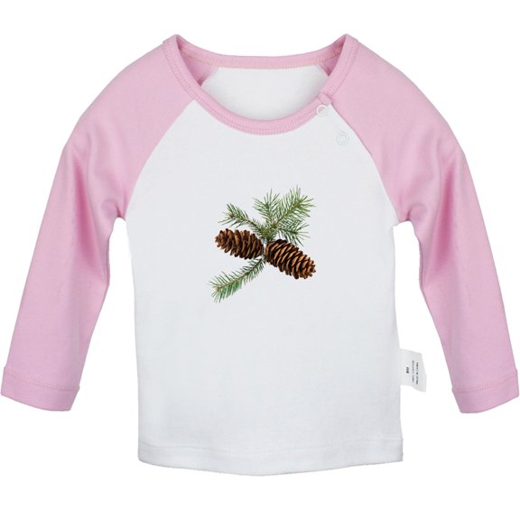Nature Pine Cone Pattern T shirt For Baby, Newborn Babies T-shirts, Infant Tops, 0-24M Kids Graphic Tees Clothing (Long Pink Raglan T-shirt, 18-24 Months)