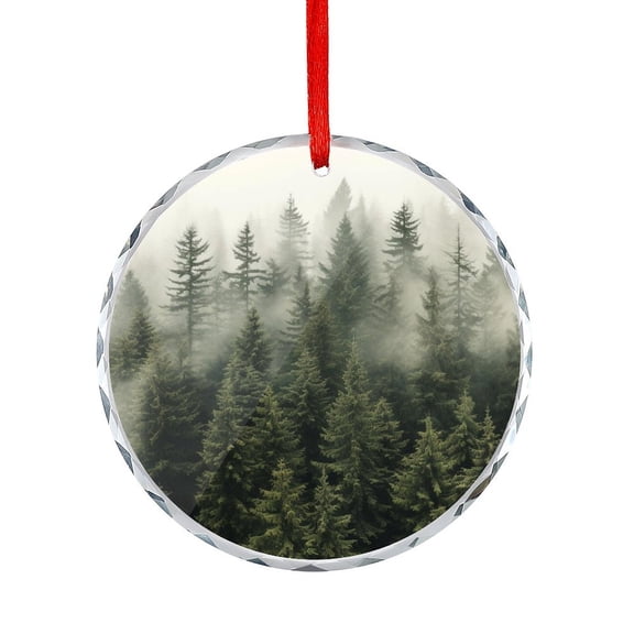 Nature Pine Trees Scenic Foggy Mountain Xmas Ornament Foggy Mountain Nature Woodland Magical Tree Christmas Glass Decoration Holiday Decor And Xmas Gifts Ideas