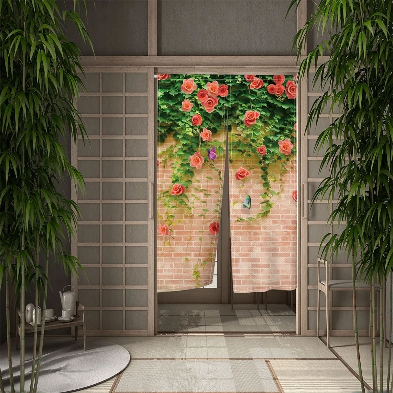 Nature Plants Flowers Door Curtain Dining Room Kitchen Door Curtain ...