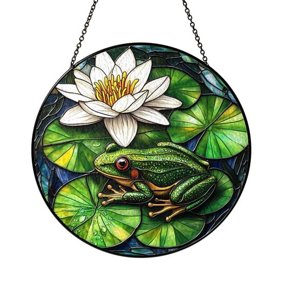 Nature Pond Glass Suncatcher Window Hanging Decor, Frog Light Catcher Accent, Thoughtful Wildlife Gift