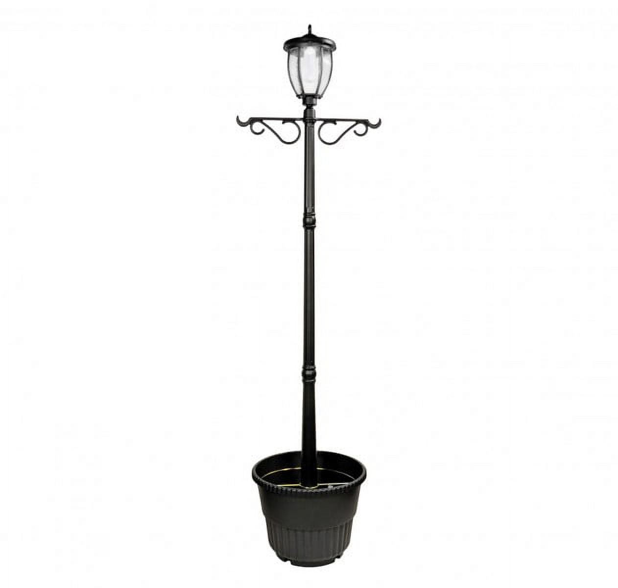 Tall Black Solar Powered LED Lamp Post with Planter Base