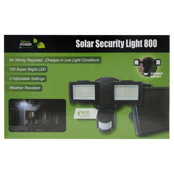 Nature Power (23401) 800 Lumens Dual Head solar powered motion activated security light with 120 Integrated LED