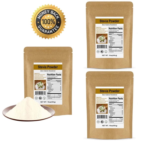 CCnature 3lbs Stevia Extract Powder Natural Sweetener Zero Calorie Sugar Substitute Zero-Carb, Stevia Leaf Extract, No Chemicals, Non GMO, 100% Natural Stevia Sweetener 16oz*3