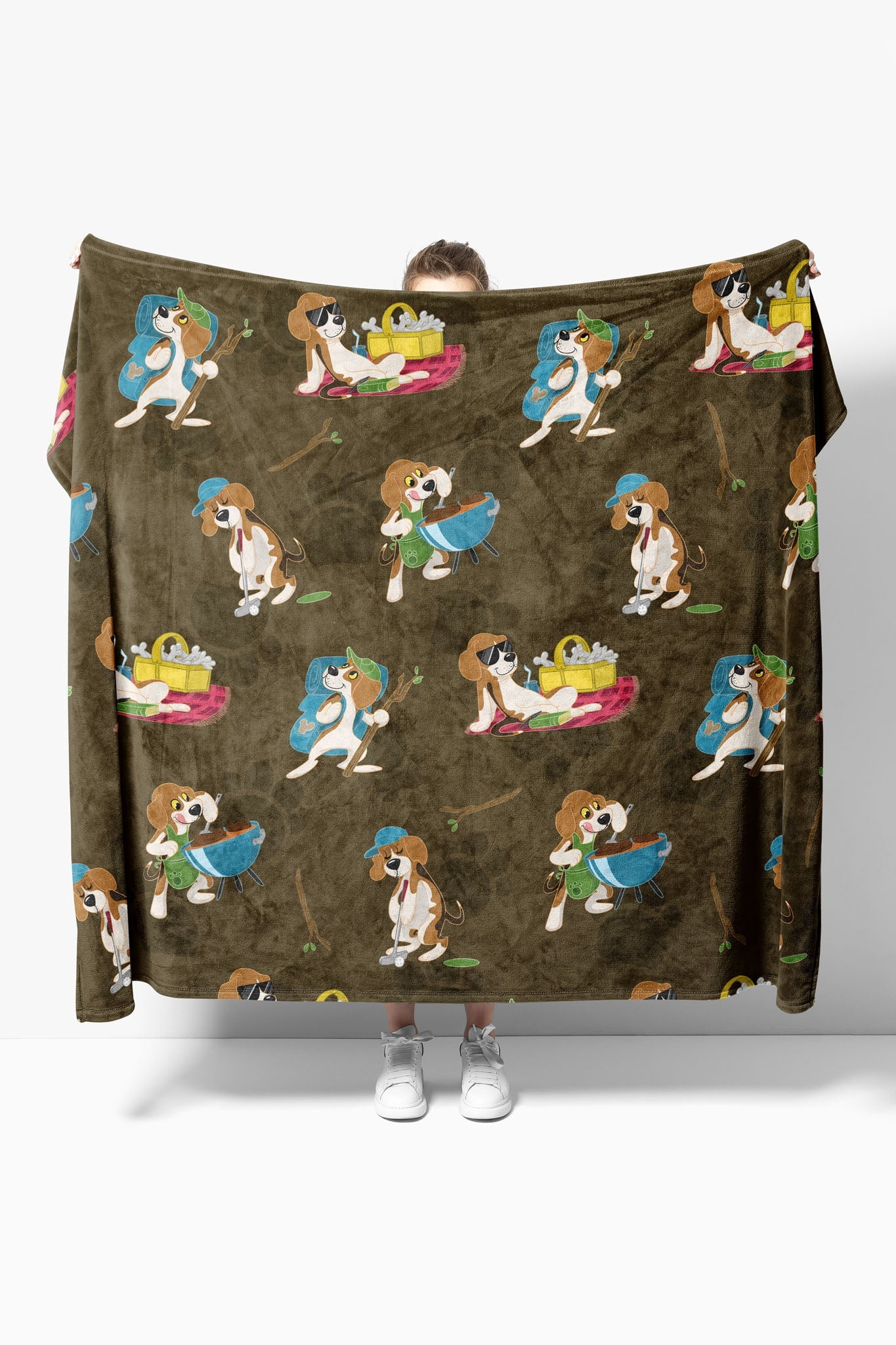 Brown Fleece Oversized Dog-Themed Blanket
