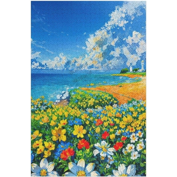 Nature Puzzle for Adult 500 Piece, Landscape Ocean Lighthouse Summer Beach Scenery Puzzle, Challenging Family Game 20.5"x15"