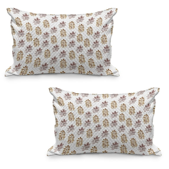 Nature Quilted Pillowcover Set of 2, Blossom Pattern in Watercolors Floral Spring Branch Ornament Leaves Art, Standard Queen Size Pillow Cover Bedroom, 30" x 20", Dried Rose Pale Coffee, by Ambesonne