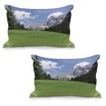 thumbnail image 1 of Nature Quilted Pillowcover Set of 2, Picturesque Mountain with Rural Road View of Italian Old Country Modern Print, Standard Queen Size Pillow Cover Bedroom, 36" x 20", Evergreen Blue, by Ambesonne, 1 of 1