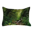 thumbnail image 1 of Nature Quilted Pillowcover, Woods Idyllic Forest Greenland Dreamy Mystic Fresh Tropical View, Standard King Size Accent Pillow Cover for Bedroom, 36" x 20", Emerald Hunter Green, by Ambesonne, 1 of 2