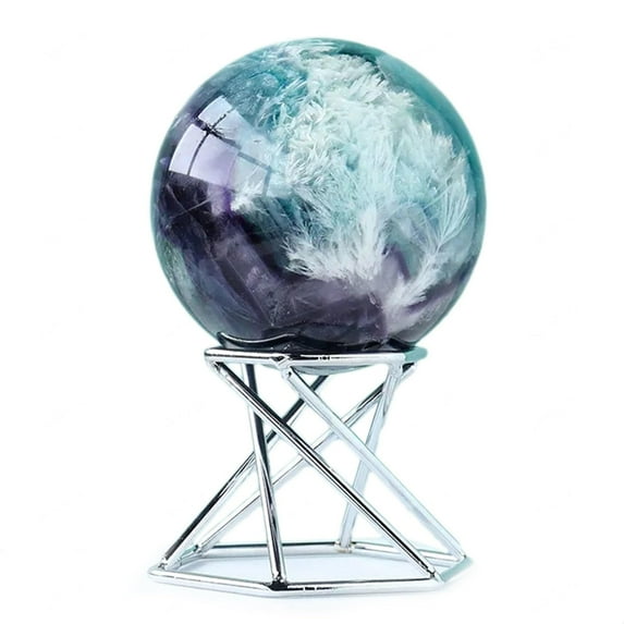 Nature Rainbow Fluorite Crystal Ball Sphere with Stand Healing Crystal Sphere Balls Gemstone Specimen for Reiki Healing, Meditation, Feng Shui, Home Decor, Office Table Decorations,2.0in