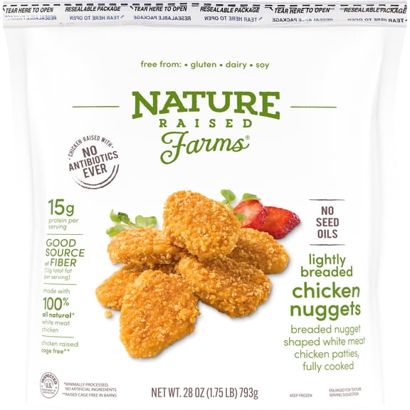 Nature Raised Farms Lightly Breaded Chicken Nuggets, 28 oz (Frozen, Fully Cooked)