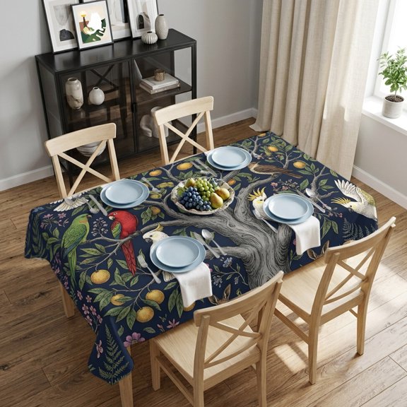 Nature Rectangle Tablecloth 60x84 Inch Botanical Floral Tree Flower Bird Kangaroo Waterproof Polyester Table Cover, Washable Stain Resistant Tablecloth for Dining Table Kitchen Wedding