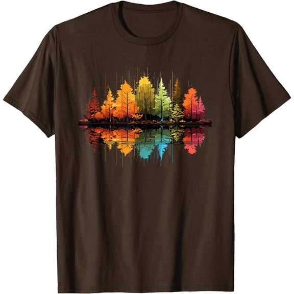 Nature Reflection Forest Trees Outdoor Wildlife Autumn Unisex T-Shirt for Men Women Kids Toddler,Dark Chocolate Color,Size L