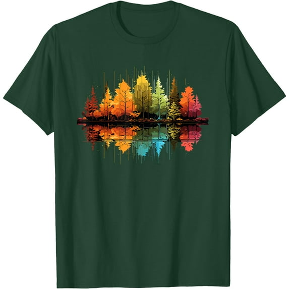 Nature Reflection Forest Trees Outdoor Wildlife Autumn Unisex T-Shirt for Men Women Kids Toddler,Forest Green Color,Size L
