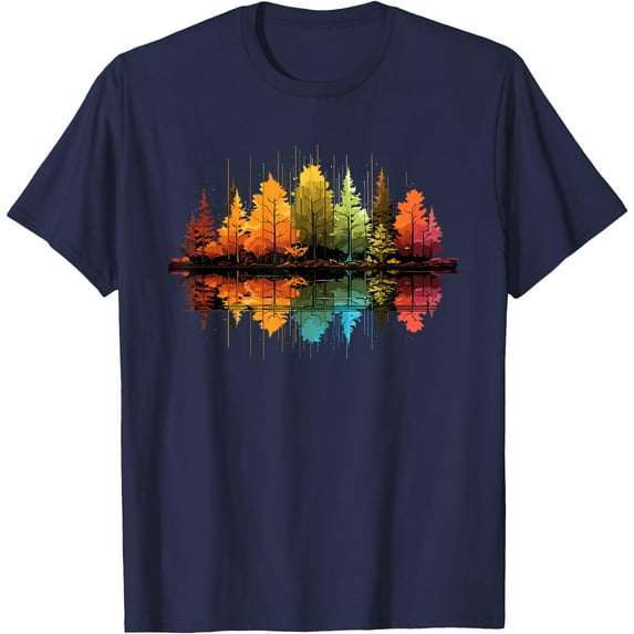 Nature Reflection Forest Trees Outdoor Wildlife Autumn Unisex T-Shirt for Men Women Kids Toddler,Navy Color,Size M