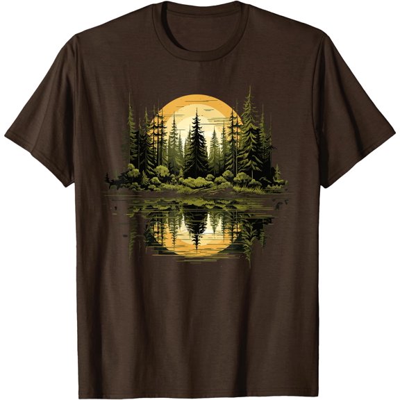 Nature Reflection Forest Trees Outdoor Wildlife Unisex T-Shirt for Men Women Kids Toddler,Dark Chocolate Color,Size XL