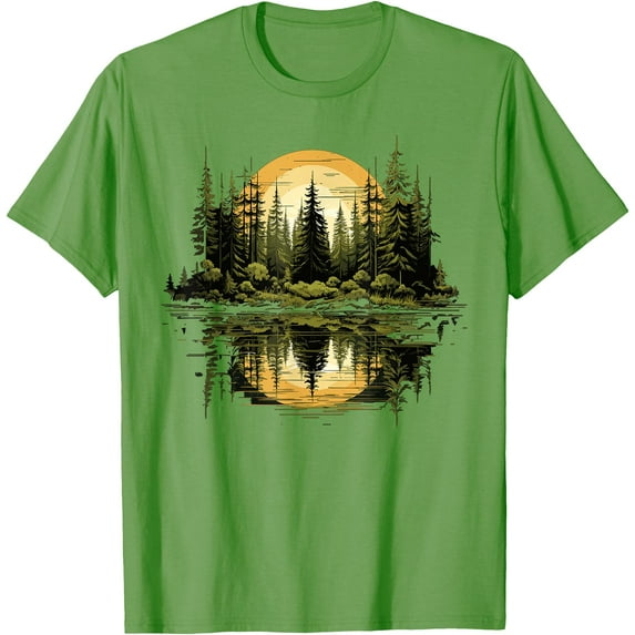Nature Reflection Forest Trees Outdoor Wildlife Unisex T-Shirt for Men Women Kids Toddler,Lime Color,Size 2XL