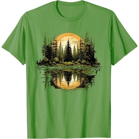 Nature Reflection Forest Trees Outdoor Wildlife Unisex T-Shirt for Men Women Kids Toddler,Lime Color,Size 4XL