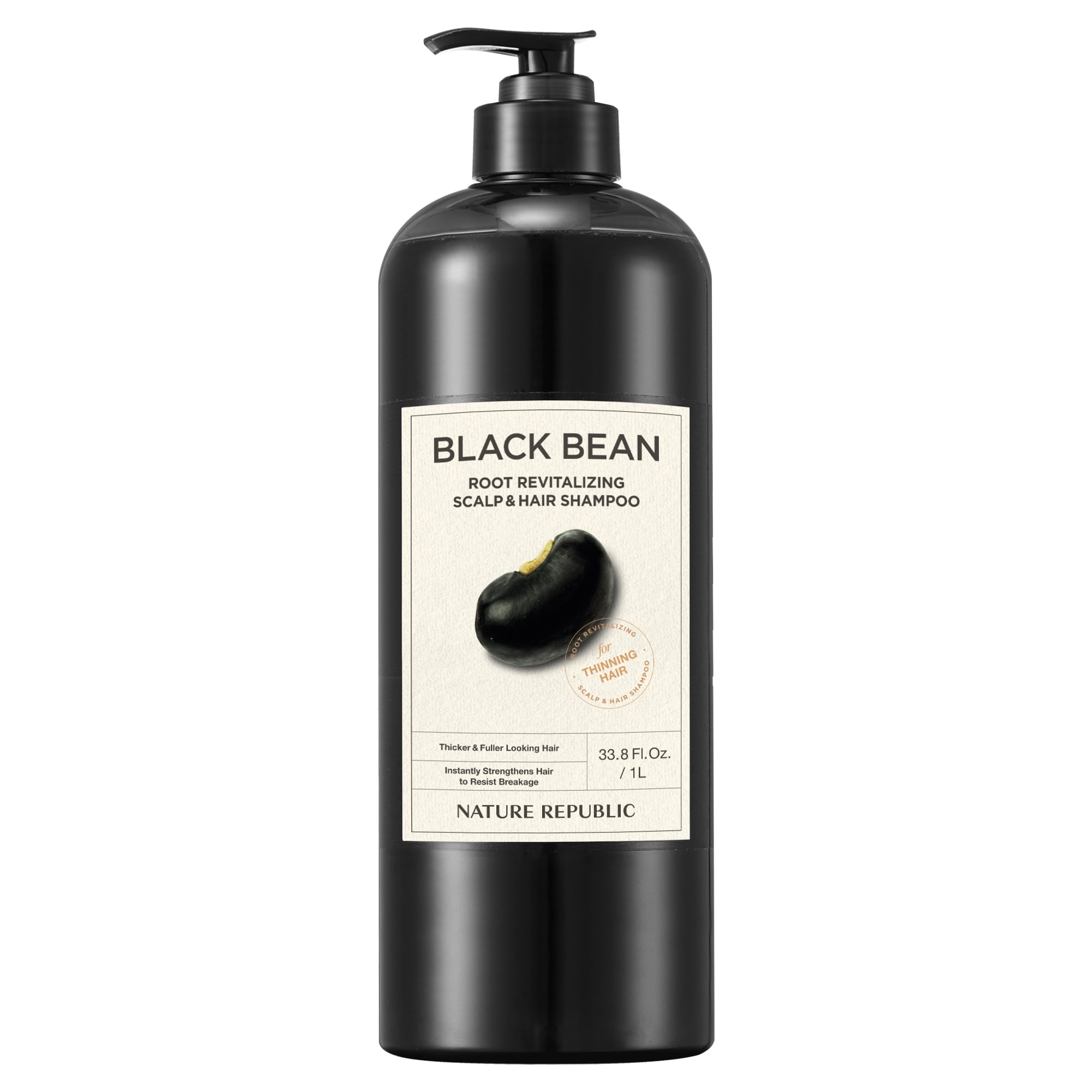 Nature Republic Black Bean Root Revitalizing Scalp & Hair Shampoo, 1,000ml / 33.8 fl.oz. Bulk Size | Effective for Thinning Hair and Increasing Volume, Hydration, Natural Gloss