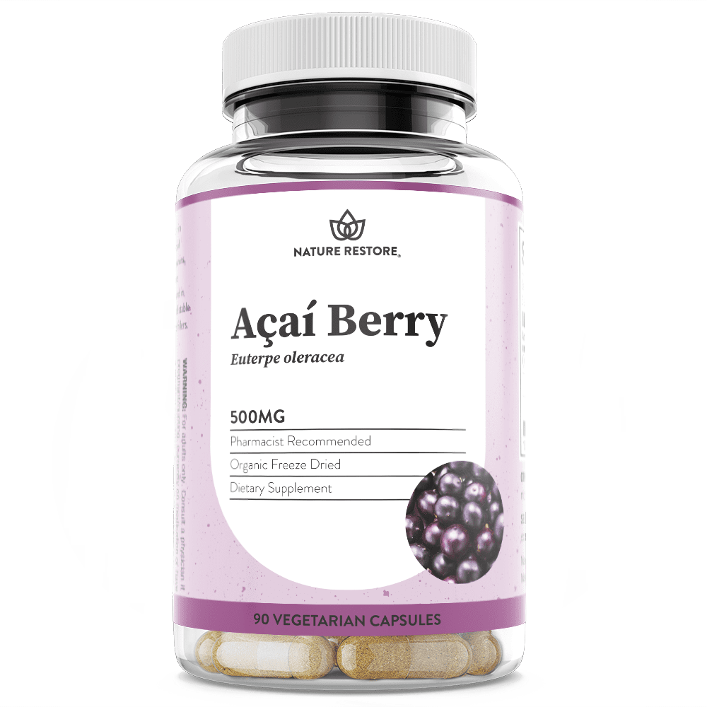 Nature Restore Organic Acai Berry Supplement, Freeze Dried, 90 Vegan Capsules, Non GMO, Gluten Free, Antioxidant, Polyphenols