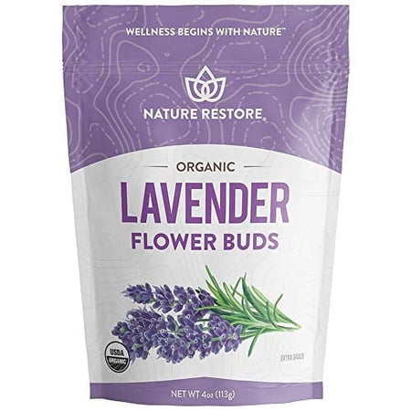 Nature Restore Organic Dried Lavender Flowers, Extra Grade Whole Buds, Culinary & DIY Botanical, 4 oz