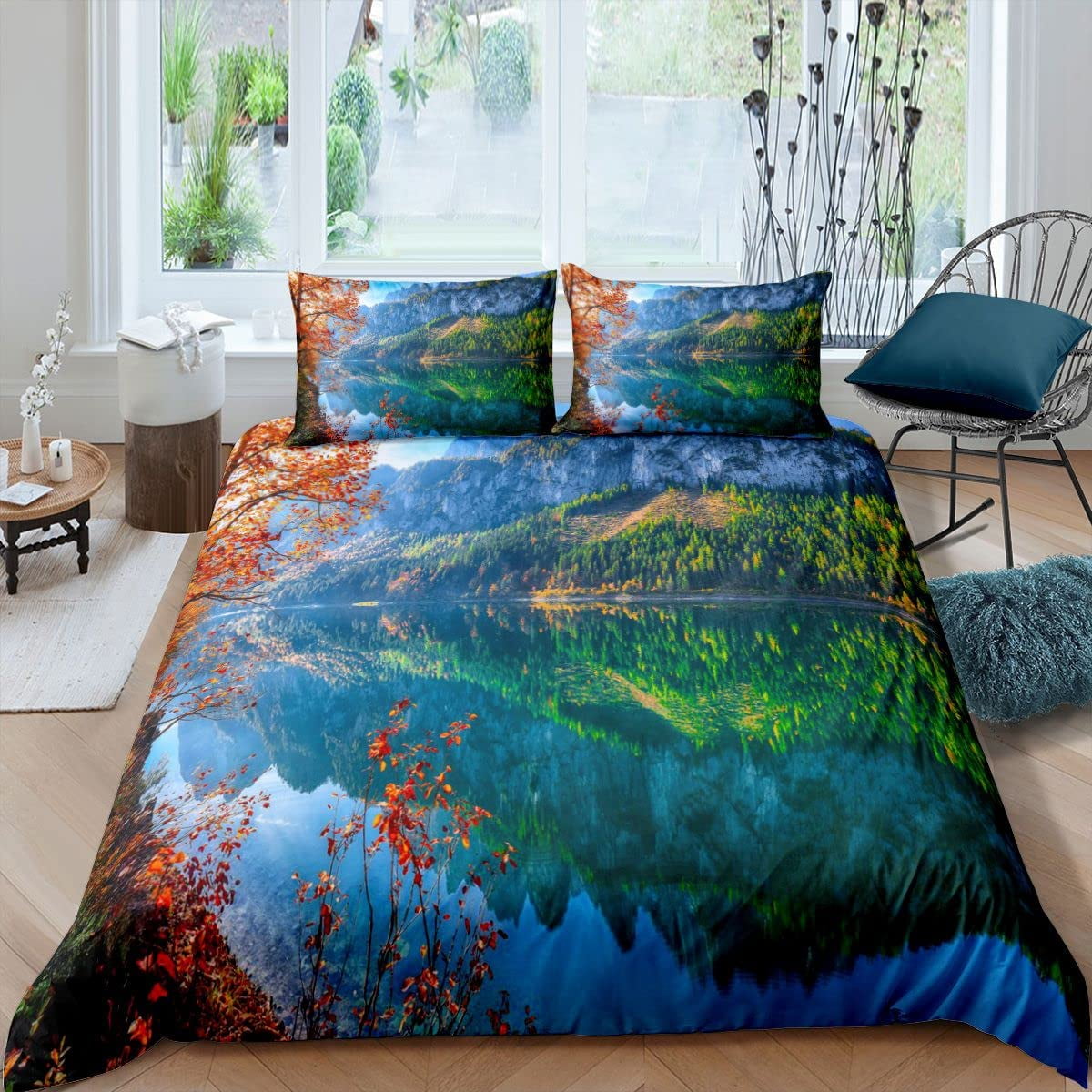 Nature River Bedding Set Starry Sky Duvet Cover Set Mountain River