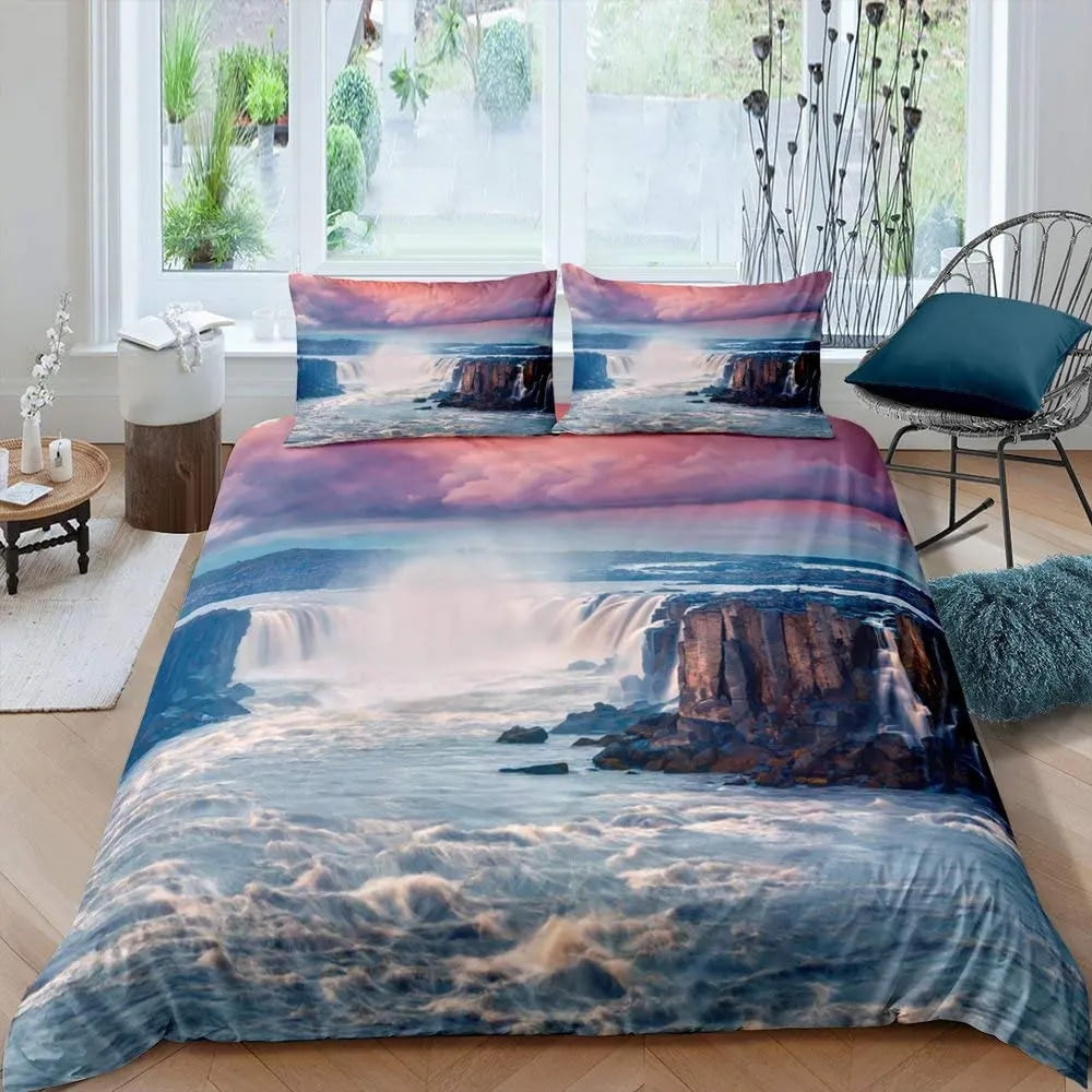 Nature River Bedding Set Starry Sky Duvet Cover Set Mountain River