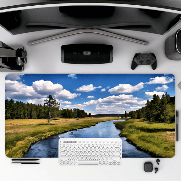 Nature River Scene Mouse Pad 35.4 x 15.8 Inches Rubber Desk Mat for Office Home Use