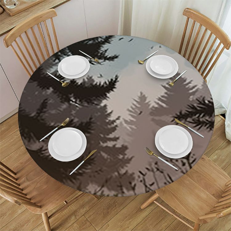 Red & Black Swirl Fitted Tablecloth, 60" Round, Elastic Edge Polyester For Dining & Kitchen