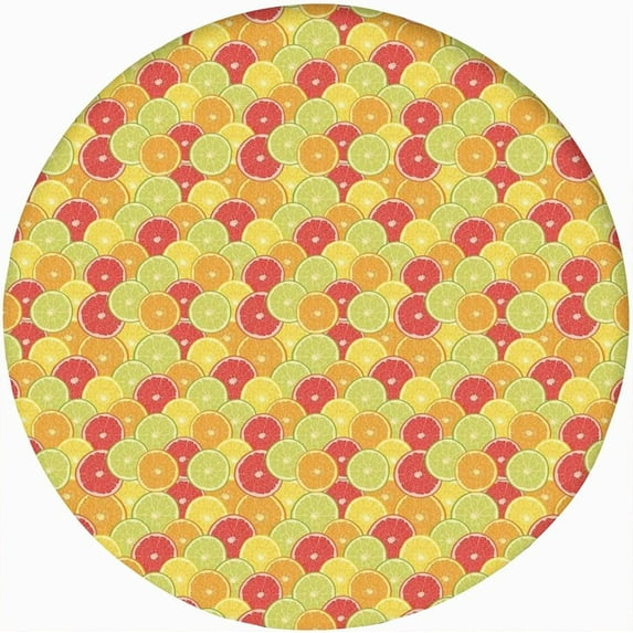 Nature Round Fitted Tablecloth,Exotic Lemon Tree Branches Kitchen Garden Design Elastic Edged Kitchen Dining Polyester Table Cover, Fits Round Table 24" Diameter, for Wedding Party Dining Banquet